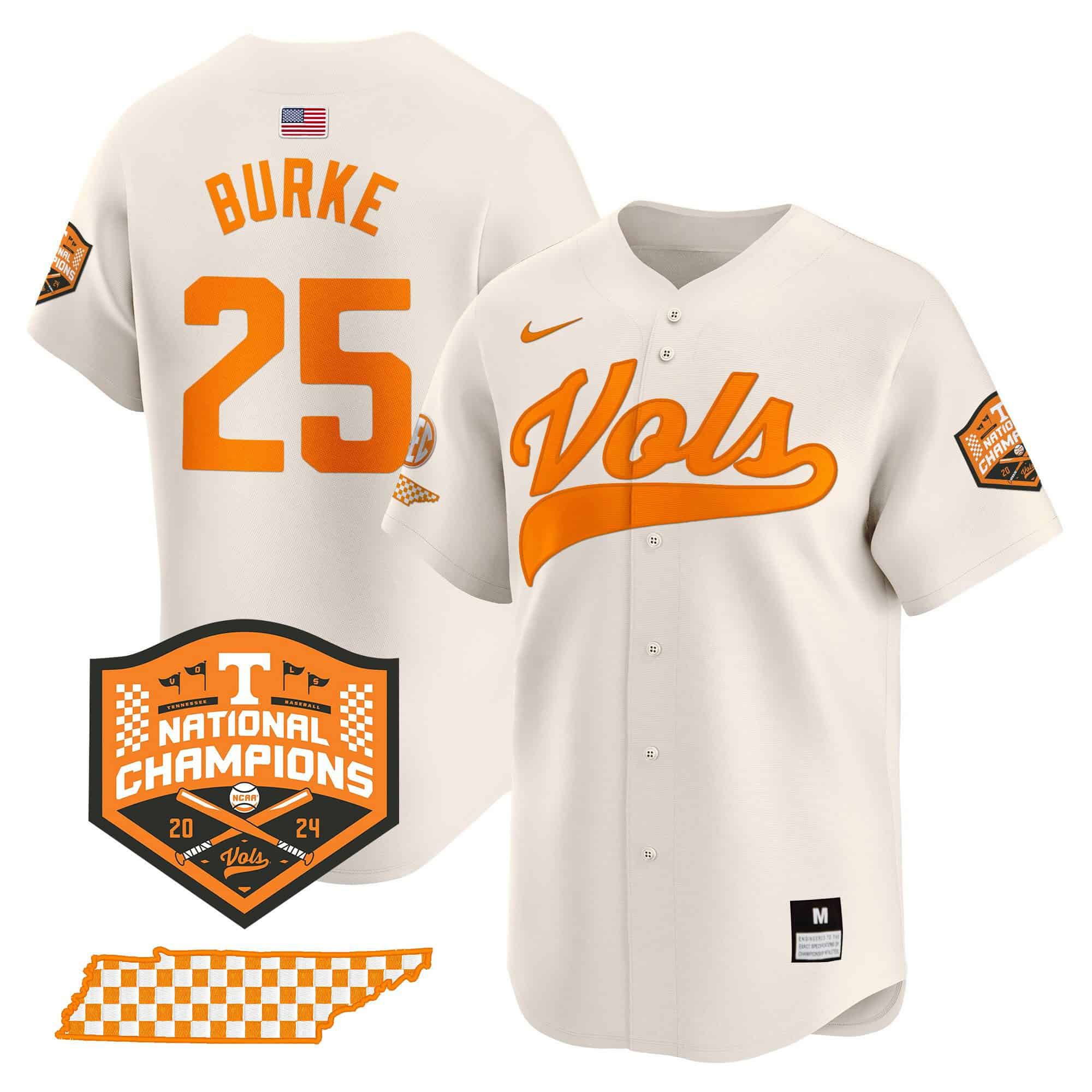 Men Tennessee Volunteers #25 Burke Cream 2024 Nike Champions Vapor Premier Limited NCAA Jersey->ncaa teams->NCAA Jersey